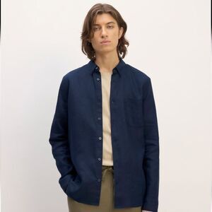Everlane 100% Linen Men's Navy Casual Button Down Shirt Size L
